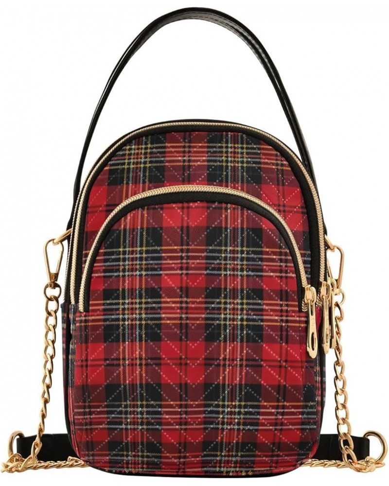 Traditional Scottish Tartan Tile Womens Crossbody Handbags, Small Crossbody Handbag, Crossbody Bags for Women Red and Black T...