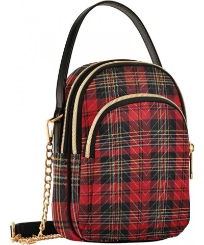 Traditional Scottish Tartan Tile Womens Crossbody Handbags, Small Crossbody Handbag, Crossbody Bags for Women Red and Black T...