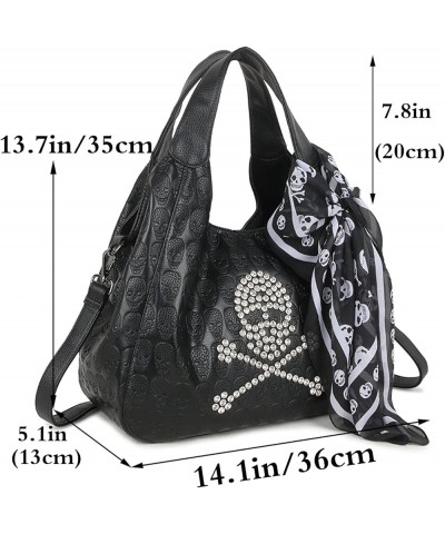 Women 2PCS Handbag and Purses PU Satchel Skull Rivet Shoulder Tote Top-Handle Bag Black Black $44.44 Totes