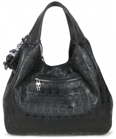 Women 2PCS Handbag and Purses PU Satchel Skull Rivet Shoulder Tote Top-Handle Bag Black Black $44.44 Totes