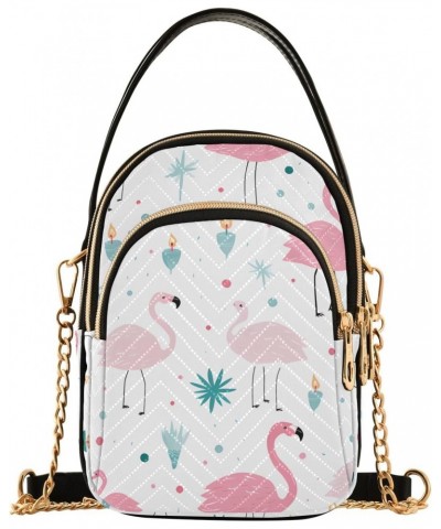 Cartoon Pink Flamingo Pattern Women's Crossbody Handbags with Zipper, Casual Leather Cell Phone Purse Crossbody Bags for Ladi...