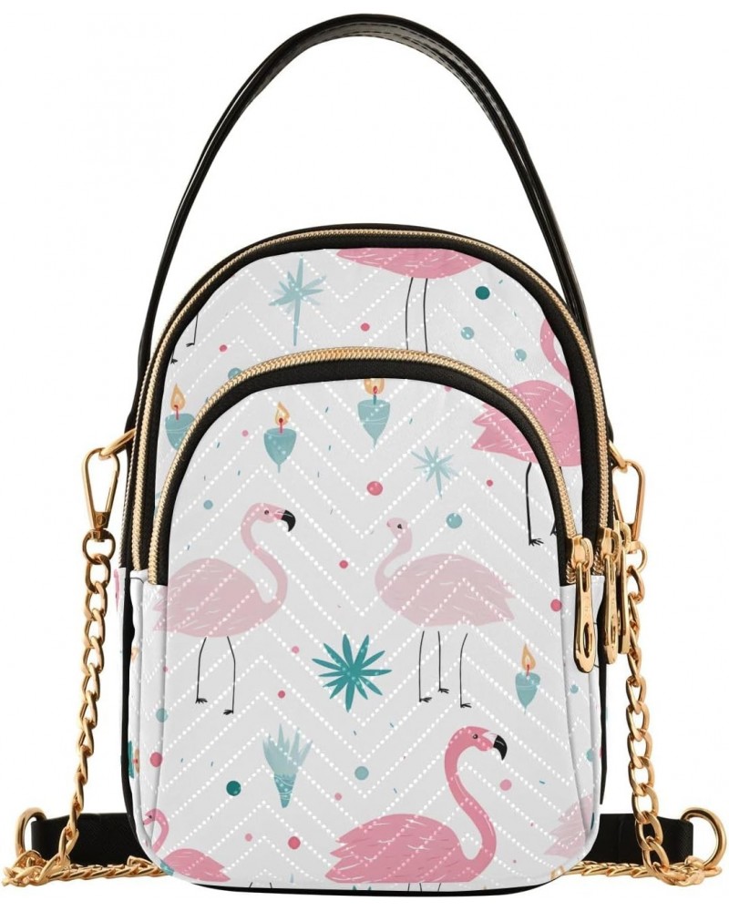 Cartoon Pink Flamingo Pattern Women's Crossbody Handbags with Zipper, Casual Leather Cell Phone Purse Crossbody Bags for Ladi...