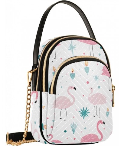 Cartoon Pink Flamingo Pattern Women's Crossbody Handbags with Zipper, Casual Leather Cell Phone Purse Crossbody Bags for Ladi...