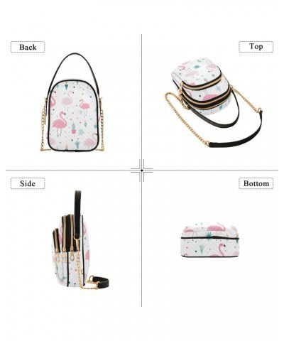 Cartoon Pink Flamingo Pattern Women's Crossbody Handbags with Zipper, Casual Leather Cell Phone Purse Crossbody Bags for Ladi...