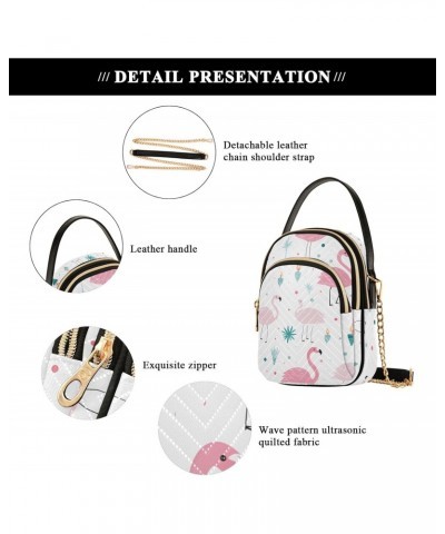 Cartoon Pink Flamingo Pattern Women's Crossbody Handbags with Zipper, Casual Leather Cell Phone Purse Crossbody Bags for Ladi...