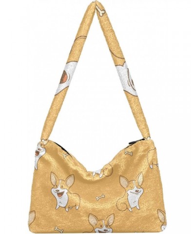 Cartoon Dogs Corgi Furry Tote Bag for Women Crossbody Bag Shoulder Hobo Bags Cute Purses with Zipper for Winter Autumn $9.87 ...