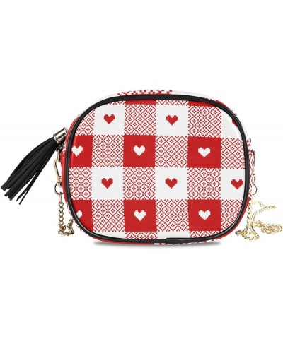 Women's Love Red White Buffalo Plaid Crossbody Bag Fashion Purses Bag Cross Body Bag Shoulder Handbag with Adjustable Chain S...