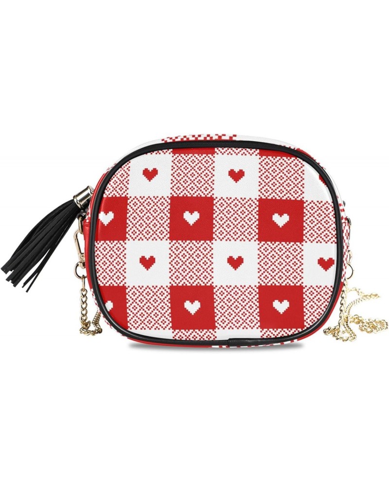 Women's Love Red White Buffalo Plaid Crossbody Bag Fashion Purses Bag Cross Body Bag Shoulder Handbag with Adjustable Chain S...