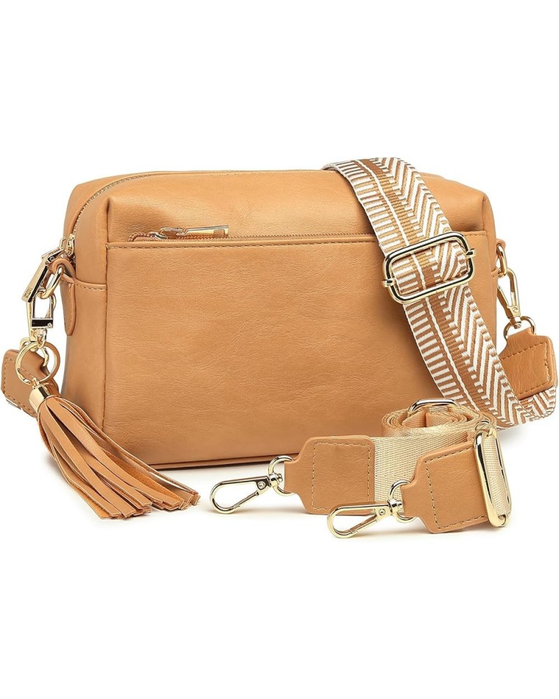 Crossbody Bags for Women,Small Vegan Leather Crossbody Purse,Women's Shoulder Handbags with 2 Wide Straps Maple Apricot $19.2...