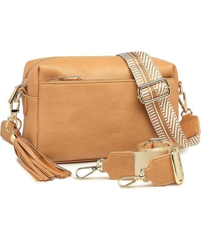 Crossbody Bags for Women,Small Vegan Leather Crossbody Purse,Women's Shoulder Handbags with 2 Wide Straps Maple Apricot $19.2...