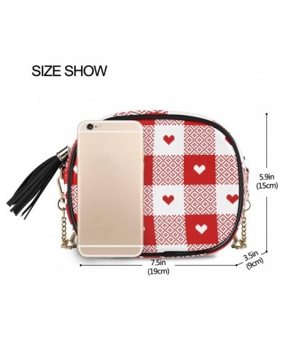 Women's Love Red White Buffalo Plaid Crossbody Bag Fashion Purses Bag Cross Body Bag Shoulder Handbag with Adjustable Chain S...