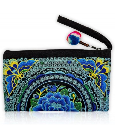 Smartphone Wristlet Bag - Handmade Embroidered Boho Clutch Wallets Purses Full Blue $12.99 Wristlets