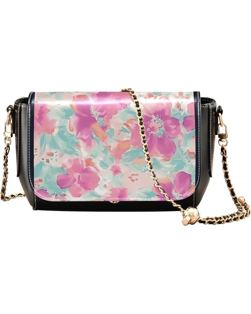 Cute Print Leather Shoulder Bags, Floral Pink Daisy Flower Women Crossbody Bag Purses Wallet Satchel with Chain Strap Flowers...