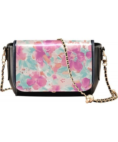 Cute Print Leather Shoulder Bags, Floral Pink Daisy Flower Women Crossbody Bag Purses Wallet Satchel with Chain Strap Flowers...