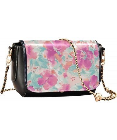 Cute Print Leather Shoulder Bags, Floral Pink Daisy Flower Women Crossbody Bag Purses Wallet Satchel with Chain Strap Flowers...