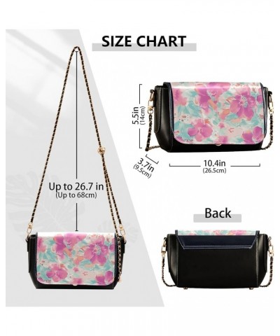 Cute Print Leather Shoulder Bags, Floral Pink Daisy Flower Women Crossbody Bag Purses Wallet Satchel with Chain Strap Flowers...