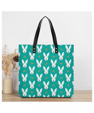 Cute Bunny PU Leather Tote Bag Top Handle Satchel Handbags Shoulder Bags for Women Men $20.76 Handbags