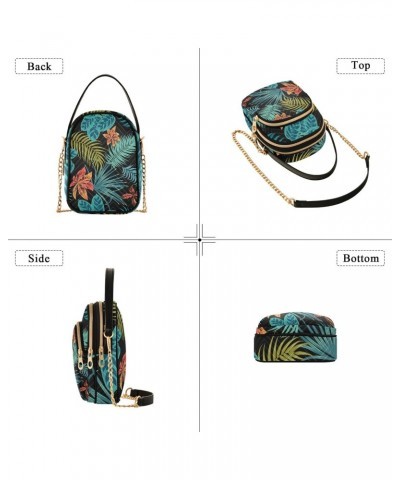 Women Crossbody Handbag Tropical Jungle Palm Leaves Pattern Black Quilted Chain Bag $11.96 Crossbody Bags