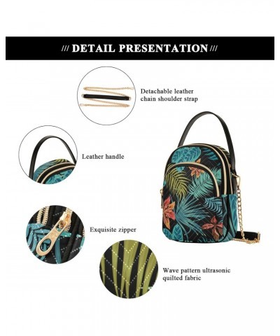 Women Crossbody Handbag Tropical Jungle Palm Leaves Pattern Black Quilted Chain Bag $11.96 Crossbody Bags