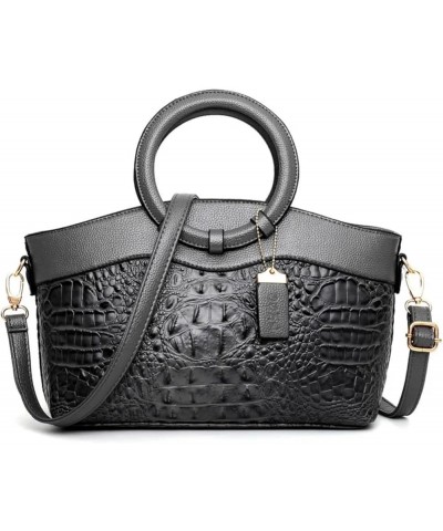 Women's Vintage Crocodile Pattern Satchel Versatile Shoulder Handbag (Dark Grey) Dark Grey $38.70 Totes