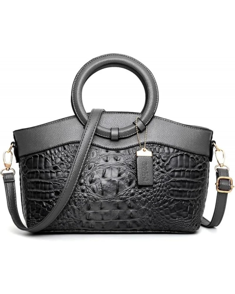 Women's Vintage Crocodile Pattern Satchel Versatile Shoulder Handbag (Dark Grey) Dark Grey $38.70 Totes