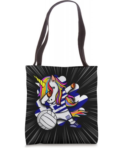 Dabbing Unicorn Greece Volleyball Fans Jersey Greek Flag Tote Bag $13.45 Totes