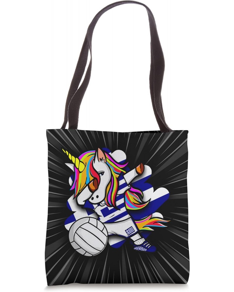 Dabbing Unicorn Greece Volleyball Fans Jersey Greek Flag Tote Bag $13.45 Totes