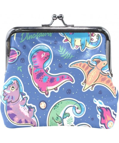 Funny Cartoon Dinosaur Astronauts Coin Purse Retro Money Pouch with Kiss-lock Buckle Wallet Bag Card Holder for Women and Gir...