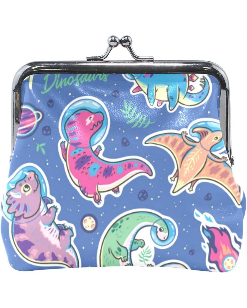 Funny Cartoon Dinosaur Astronauts Coin Purse Retro Money Pouch with Kiss-lock Buckle Wallet Bag Card Holder for Women and Gir...