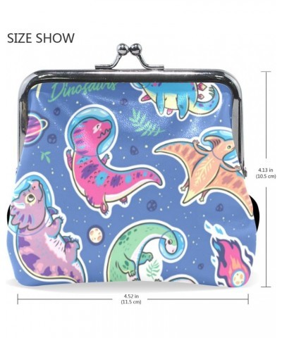 Funny Cartoon Dinosaur Astronauts Coin Purse Retro Money Pouch with Kiss-lock Buckle Wallet Bag Card Holder for Women and Gir...