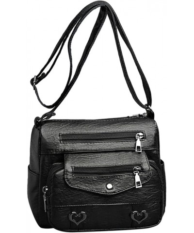 Heart Decor Crossbody Bag, Vintage Multi Pockets Shoulder Bag, Women's Purse Black $10.20 Shoulder Bags