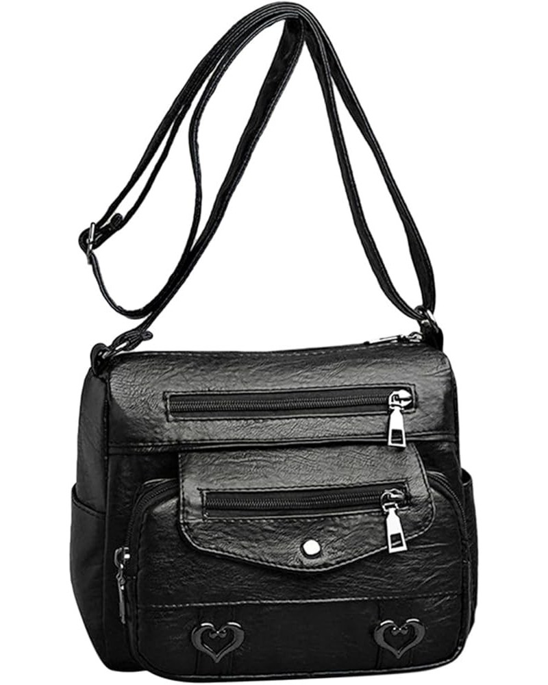 Heart Decor Crossbody Bag, Vintage Multi Pockets Shoulder Bag, Women's Purse Black $10.20 Shoulder Bags