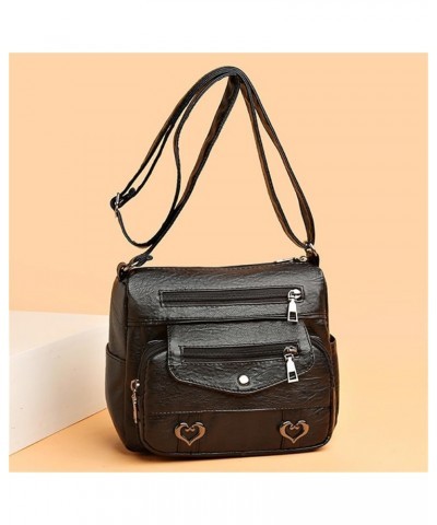 Heart Decor Crossbody Bag, Vintage Multi Pockets Shoulder Bag, Women's Purse Black $10.20 Shoulder Bags