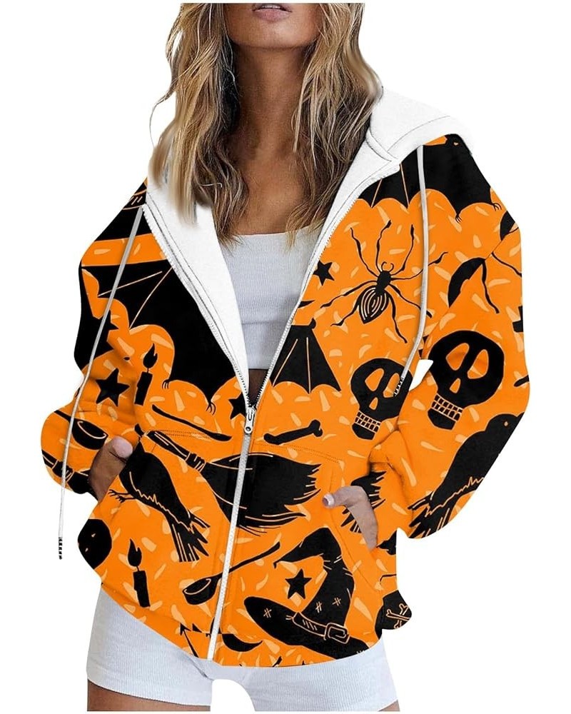 Hoodies for Women Zip Up Oversized Long Sleeve Sweatshirts Halloween Drawstring Jackets Dressy Y2k Coat with Pocket 4-orange ...