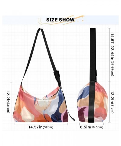 Modern Flowers Floral Hobo Shoulder Bag for Women Men PU Leather Crossbody Bag Slouchy Tote Handbags for Shopping Traveling W...