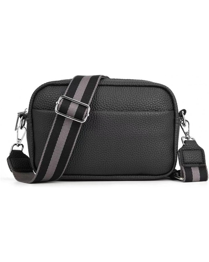 Small Crossbody Bag with Wide Guitar Strap Camera Purse Pu Leather Trendy Shoulder Satchel Purse Black $15.11 Satchels