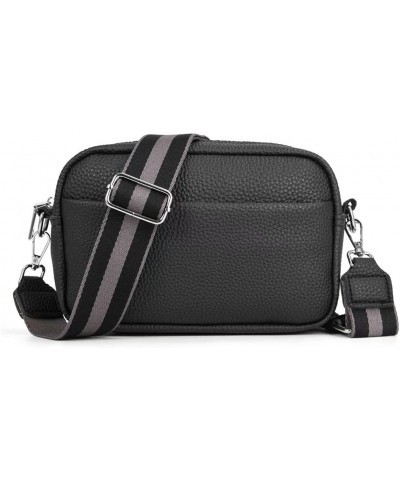 Small Crossbody Bag with Wide Guitar Strap Camera Purse Pu Leather Trendy Shoulder Satchel Purse Black $15.11 Satchels