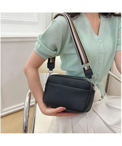 Small Crossbody Bag with Wide Guitar Strap Camera Purse Pu Leather Trendy Shoulder Satchel Purse Black $15.11 Satchels