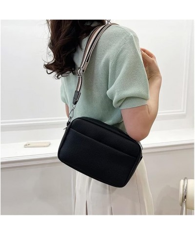 Small Crossbody Bag with Wide Guitar Strap Camera Purse Pu Leather Trendy Shoulder Satchel Purse Black $15.11 Satchels