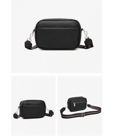 Small Crossbody Bag with Wide Guitar Strap Camera Purse Pu Leather Trendy Shoulder Satchel Purse Black $15.11 Satchels