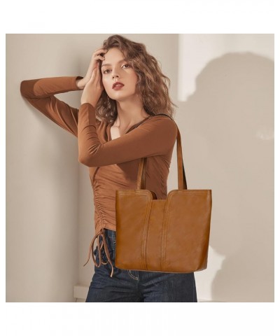 Tote Bag for Women Top Handle Satchel Purse Large Shoulder Bags Leather Hobo Handbags with Zipper Closure Yellowish Brown $10...