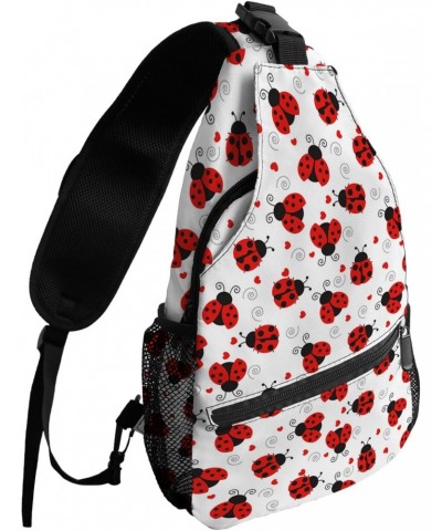 Sling Bag Crossbody Bag for Women Men Ladybug Red Wings and Black Dots White Waterproof Hiking Backpack Lightweight Chest Sho...