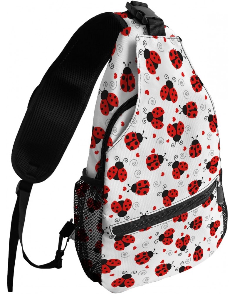 Sling Bag Crossbody Bag for Women Men Ladybug Red Wings and Black Dots White Waterproof Hiking Backpack Lightweight Chest Sho...