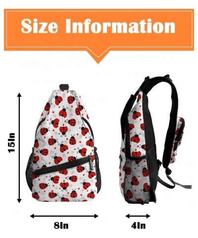 Sling Bag Crossbody Bag for Women Men Ladybug Red Wings and Black Dots White Waterproof Hiking Backpack Lightweight Chest Sho...