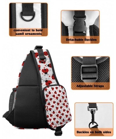 Sling Bag Crossbody Bag for Women Men Ladybug Red Wings and Black Dots White Waterproof Hiking Backpack Lightweight Chest Sho...