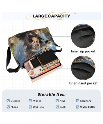 Cute Puppy Splashing Water Shoulder Bag Large Slouchy Hobo Bag for Women Men Waterproof PU Leather Crossbody Handbag Casual T...