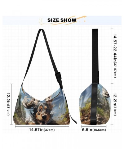 Cute Puppy Splashing Water Shoulder Bag Large Slouchy Hobo Bag for Women Men Waterproof PU Leather Crossbody Handbag Casual T...