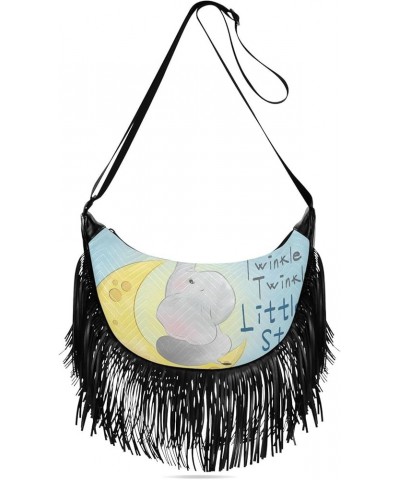 Women Fringe Tassel Cross Body Bag Cute Elephant Baby Blue Leisure Shoulder Bag Color275 $12.42 Crossbody Bags