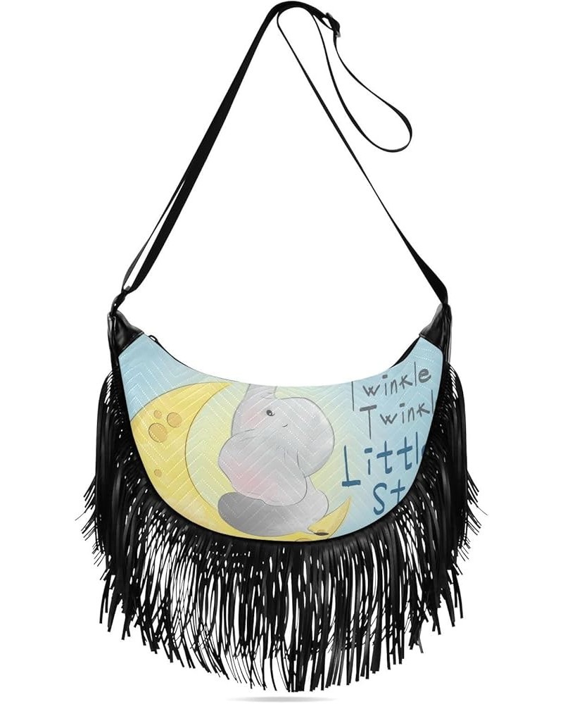 Women Fringe Tassel Cross Body Bag Cute Elephant Baby Blue Leisure Shoulder Bag Color275 $12.42 Crossbody Bags