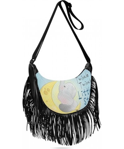 Women Fringe Tassel Cross Body Bag Cute Elephant Baby Blue Leisure Shoulder Bag Color275 $12.42 Crossbody Bags